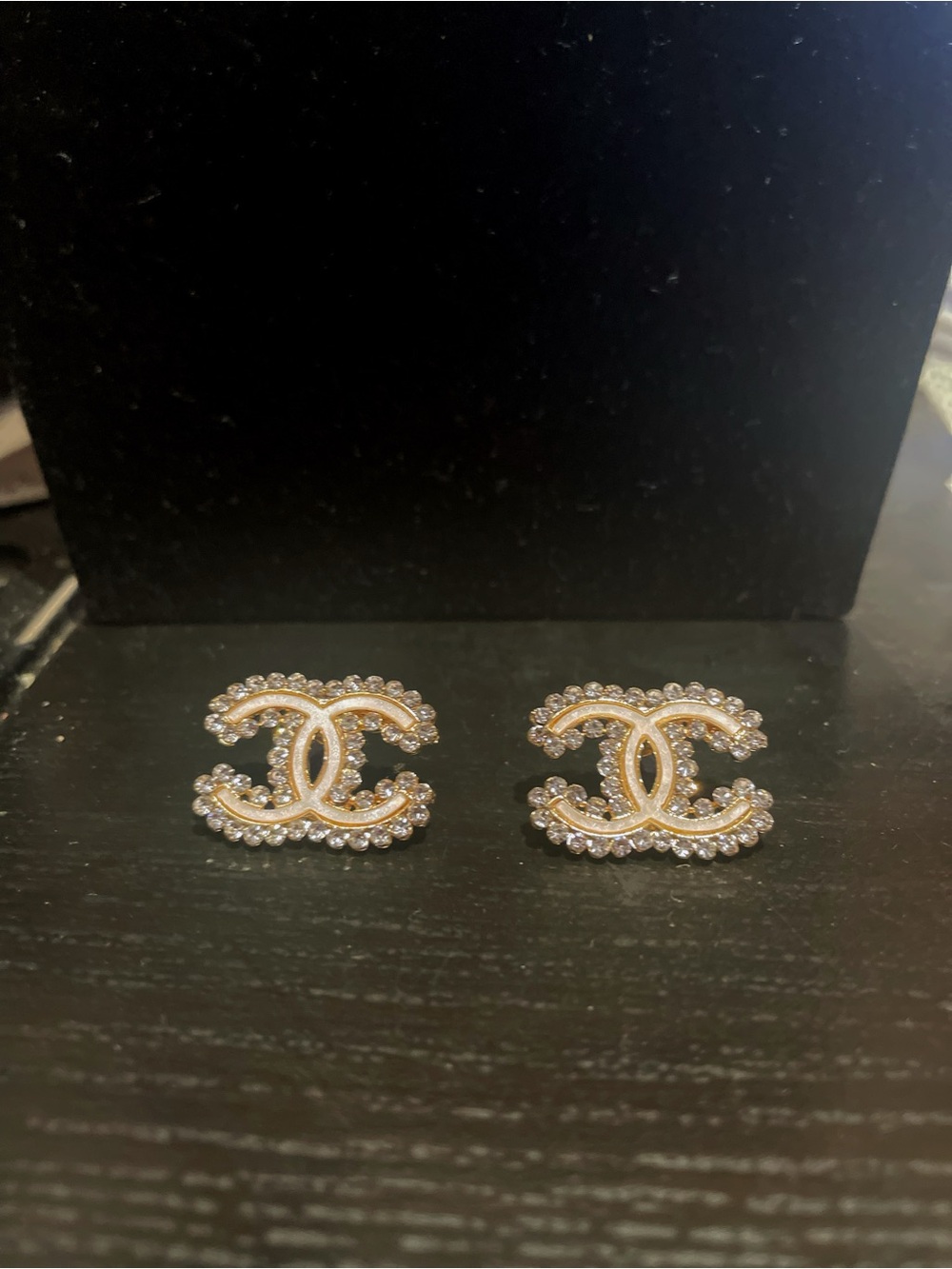 CC Logo Stud Earrings - Gold and White
